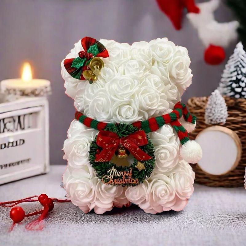 Artificial Rose Bear, 1 Count Cute Artificial Flower with Accessories, DIY Christmas Rose Bear, Perfect for Party Decor & Gifts