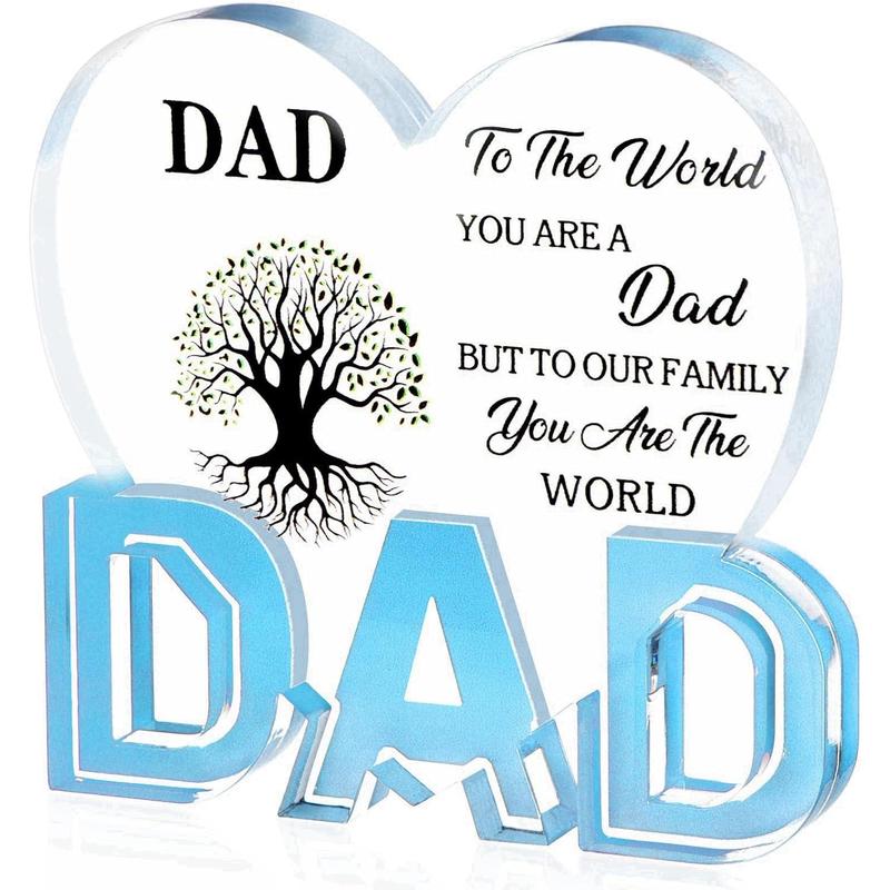 Gifts for Dad - Delicate Dad Birthday Gifts from Daughter Son Mom - Acrylic Heart Sign Plaque Presents 3.9 x 3.7 inch - Thanksgiving Gifts for Dad, Christmas Gift from Men