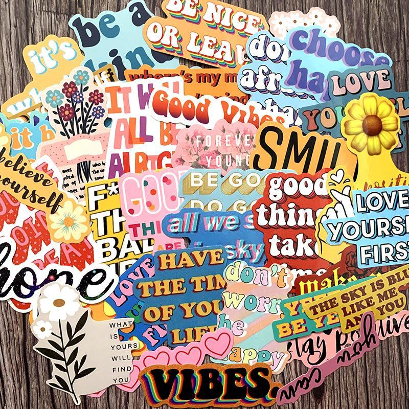 40pcs set Motivational Letter Pattern Sticker, Waterproof Self Adhesive Decor Paper, Decor Sticker for Gift Greeting Card Water Bottle Laptop Phone