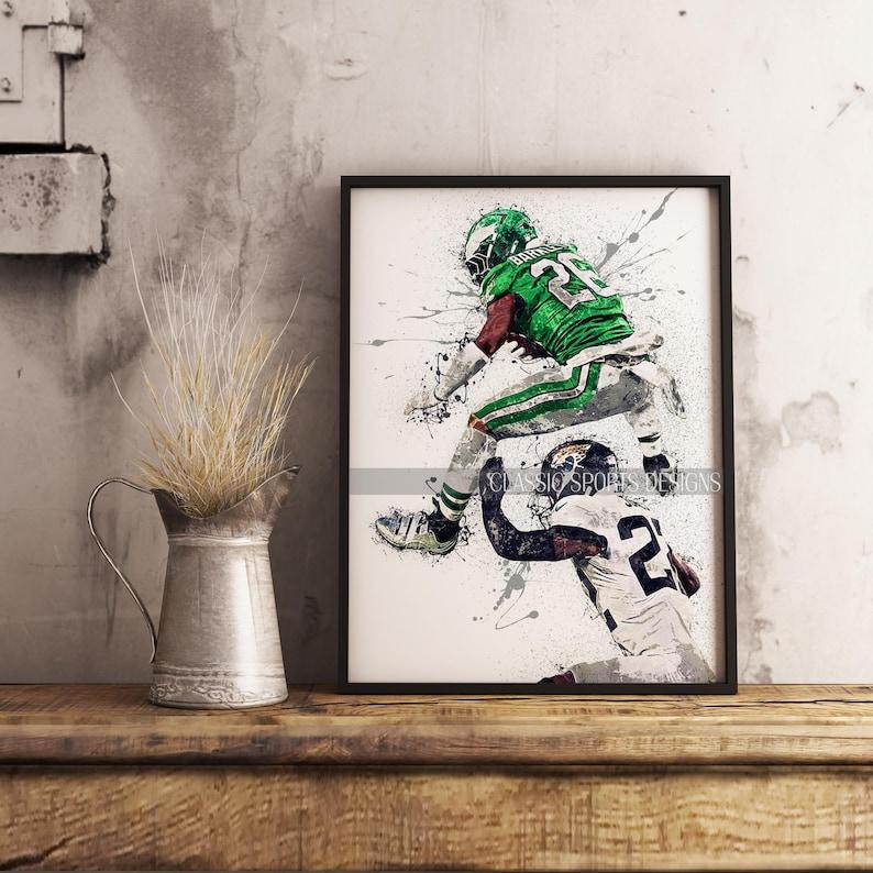 Saquon Barkley Poster, Philadelphia Eagles, Reverse Hurdles Jarrian Jones, Wall Art Print, Mancave Gift, Sports Art Decor Decoration