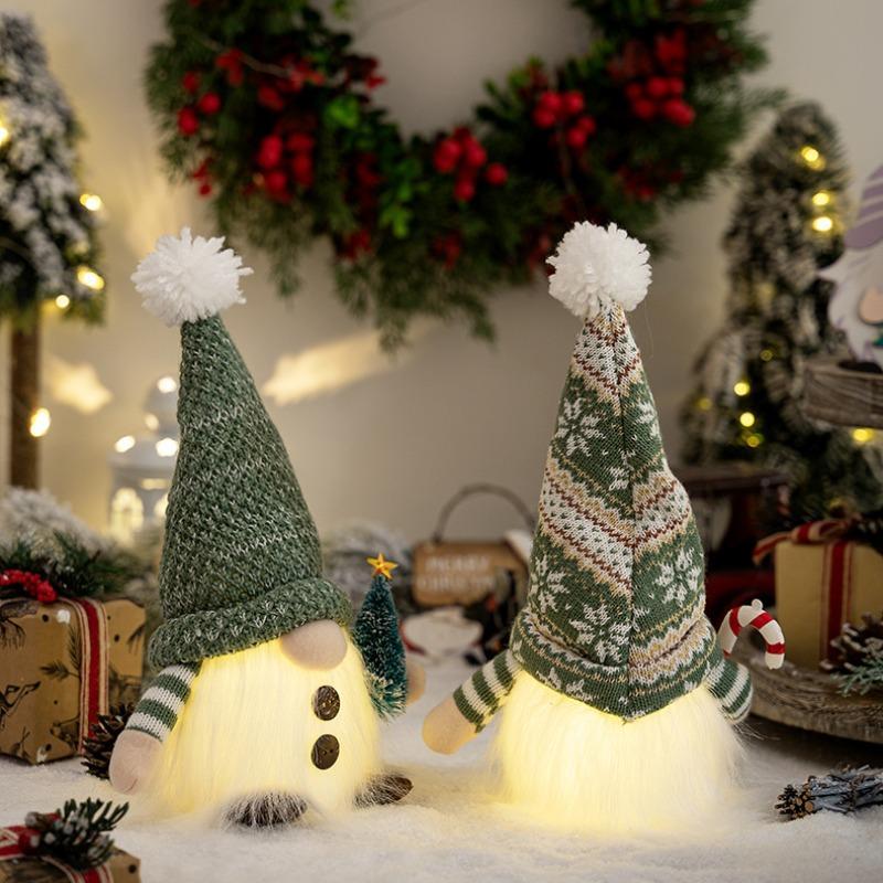 Christmas Glowing Doll Decoration, 2 Counts set Cute Christmas Gnome Home Holiday Decoration, Christmas Decoration, New Year Gift (excluding Battery)