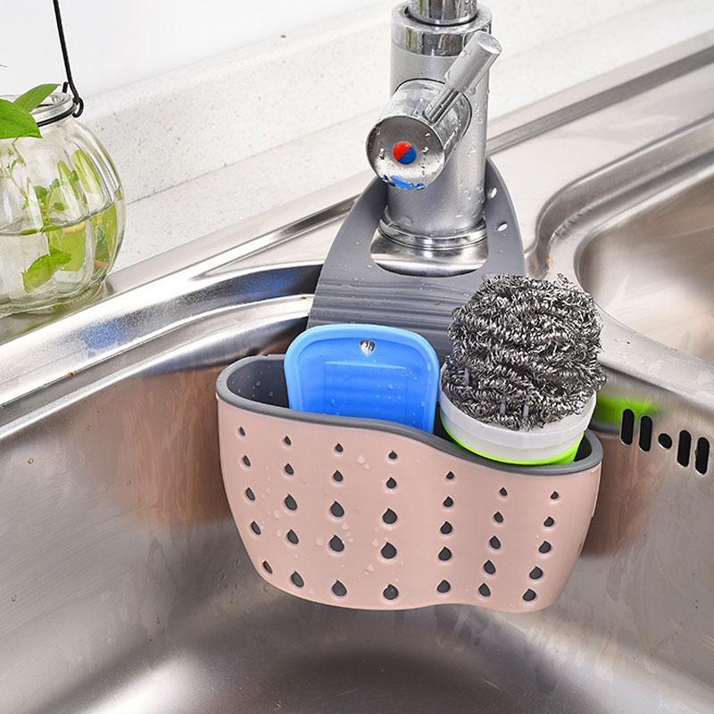 Kitchen Sink Sponge Drain Rack, 1 Count Double Decker Hanging Basket, Soap Sponge Drain Rack, Kitchen Organizer, Sink Accessories