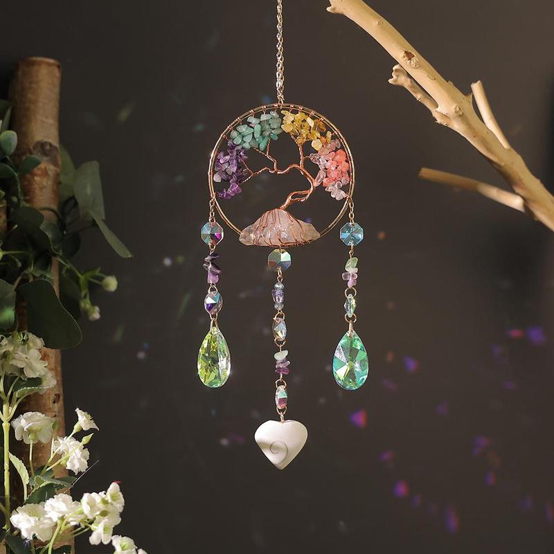 Crystal Tree Of Life Sun Catcher, 1 Count Hanging Crystal Light Catcher, Home Garden Patio Decoration Rainbow Maker, Cute Gift for Friends