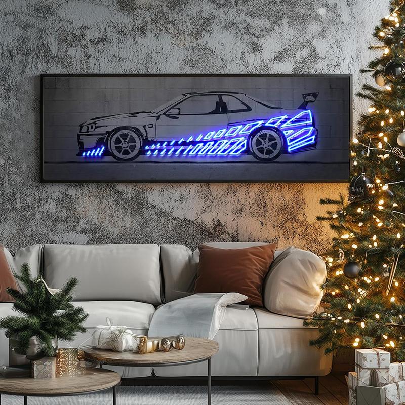 Luminous Car Pattern Canvas Painting without Frame, 1 Count Creative Car Pattern Wall Art, Wall Art Decor for Home Living Room Bedroom Office