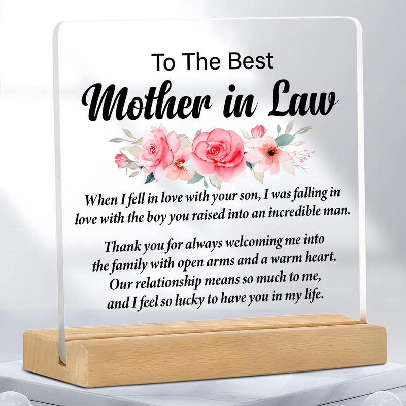 Acrylic Desk Plaque, Flower Pattern Desktop Ornament for Mother in Law, Home Decor Ornament, Gift for Mother in Law