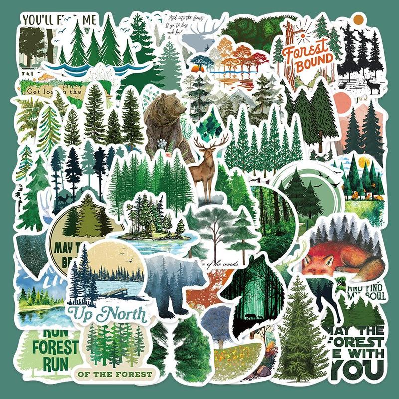 50pcs Creative Forest Landscape Series Graffiti Stickers, DIY Waterproof Decorative Stickers For Water Bottle, Skateboard, Helmet, Bike, Luggage Toy & Laptop