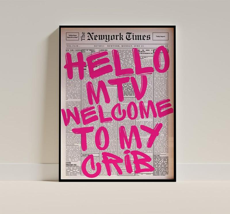 Hi MTV Poster, 70s Wall Print, Girly Decor, Welcome To My Crib Print, Retro Print, Aesthetic Apartment Decor, Pink Preppy Poster, Dorm Room