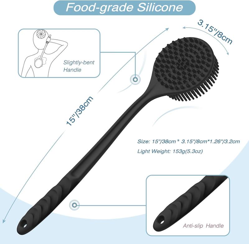 Silicone Back Body Scrubber(Thick Bristles) & Soft Bath Glove Set, Super-Exfoliating Body Scrubber & Super-Lathering Shower Brush Combination