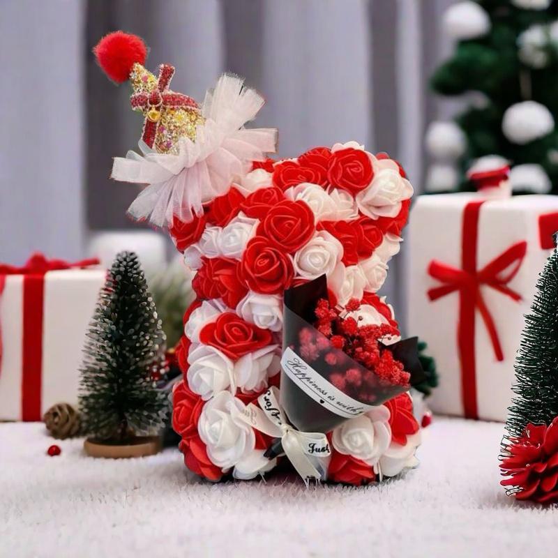 Artificial Rose Bear, 1 Count Cute Artificial Flower with Accessories, DIY Christmas Rose Bear, Perfect for Party Decor & Gifts