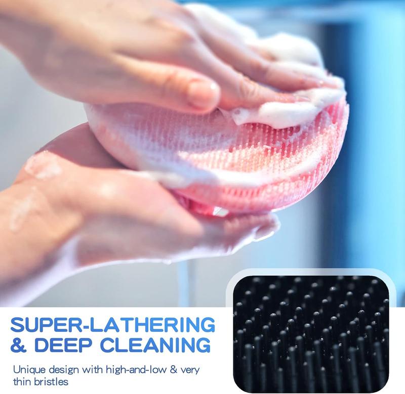 Silicone Back Body Scrubber(Thick Bristles) & Soft Bath Glove Set, Super-Exfoliating Body Scrubber & Super-Lathering Shower Brush Combination