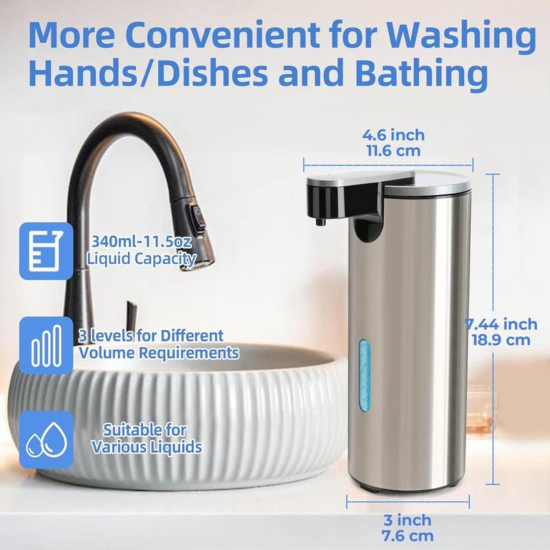 Automatic Soap Dispenser, Type-C Rechargeable Electric Sensor Hand Free Liquid Soap Dispenser with 3 Adjustable Volume Control for Kitchen Bathroom Countertop