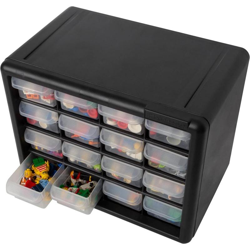 16-Drawer Plastic Drawer Storage Cabinet for Garage Organization,Storage, Teacher Toolbox, Makeup Organizer,10-1 2-Inch W x 6-3 8-Inch D x 8-1 2-Inch H, Black