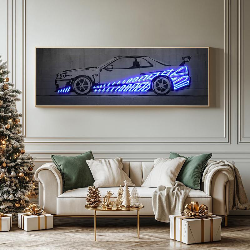 Luminous Car Pattern Canvas Painting without Frame, 1 Count Creative Car Pattern Wall Art, Wall Art Decor for Home Living Room Bedroom Office