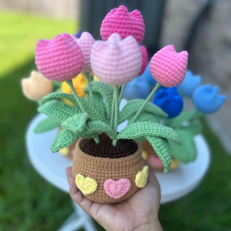 Handmade Crochet Tulip Flowers in Pot Home Decor