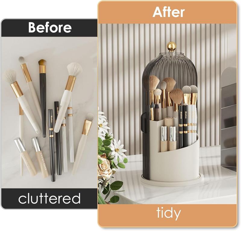 Makeup Brush Holder with Lid 360 Rotating Organizer Waterproof Dustproof Makeup Brushes Storage