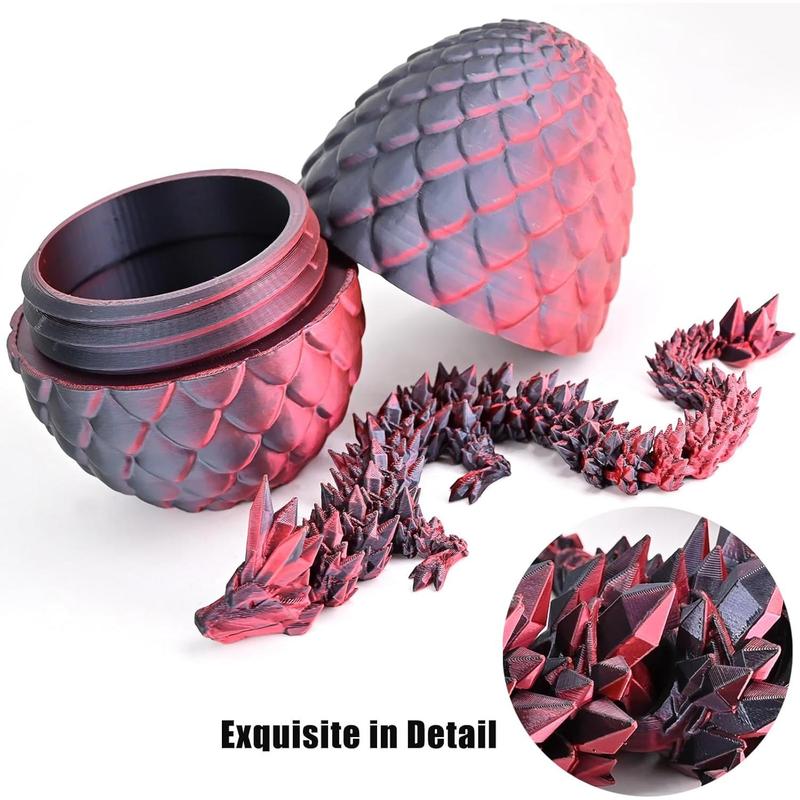 3D Printed Dragon Egg Ornament, Creative Engraving Dragon Toy, Desktop Decor for Home Office Dormitory Car School, Crystal Dragon Black Red. Gift