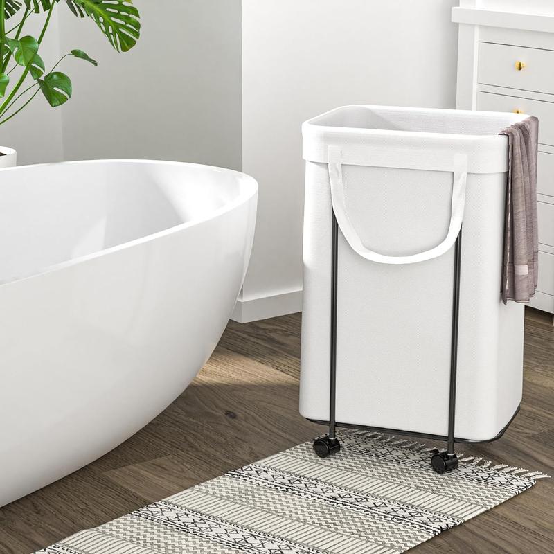 Sturdy Wheels Laundry Hamper - Versatile Laundry Basket Organizer, 90 - Litre Small Dirty Clothes Basket with Easy - to - Clean Removable Lined Bag for Ideal Bathroom and Bedroom Storage