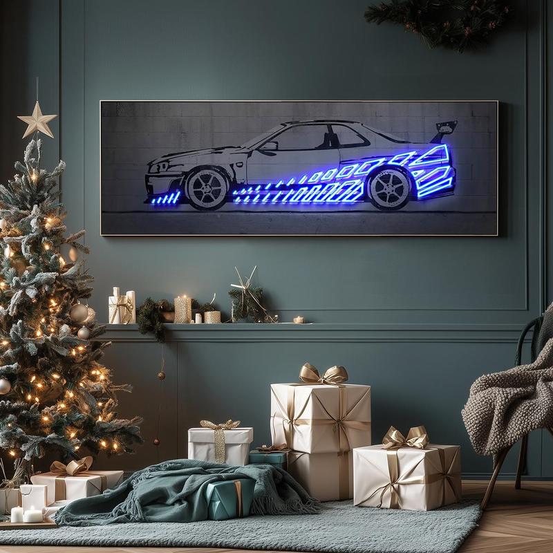 Luminous Car Pattern Canvas Painting without Frame, 1 Count Creative Car Pattern Wall Art, Wall Art Decor for Home Living Room Bedroom Office