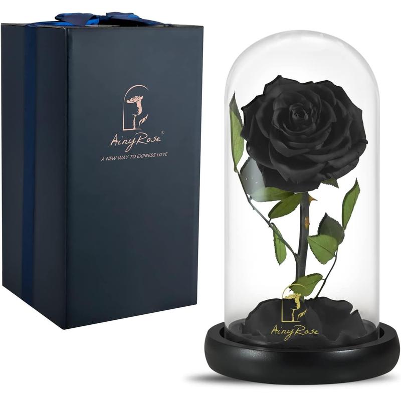 Forever Preserved Real Black Rose Flower Birthday Gifts for Mom Women,Valentines Gifts Black Eternal Flower in Glass Gifts for Valentine's Day Mothers Day Christmas Anniversary Birthday (Black)