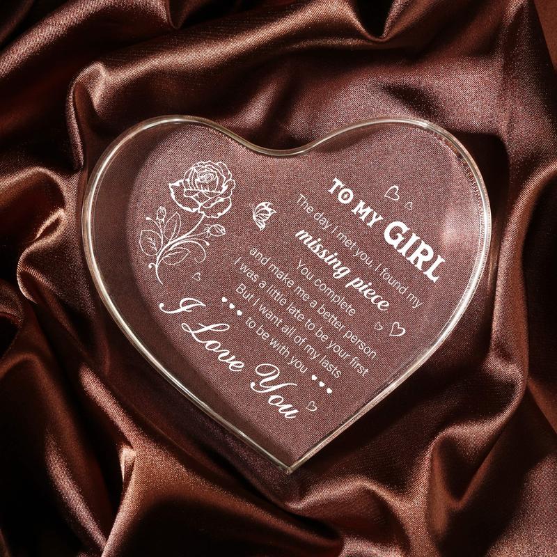 1pc Heart-Shaped Acrylic Keepsake Decor - Engraved Romantic Gift for Girlfriend, Personalized Anniversary, Birthday, Valentines Day Present - Unique, Durable, Compact, Heartfelt Token of Love