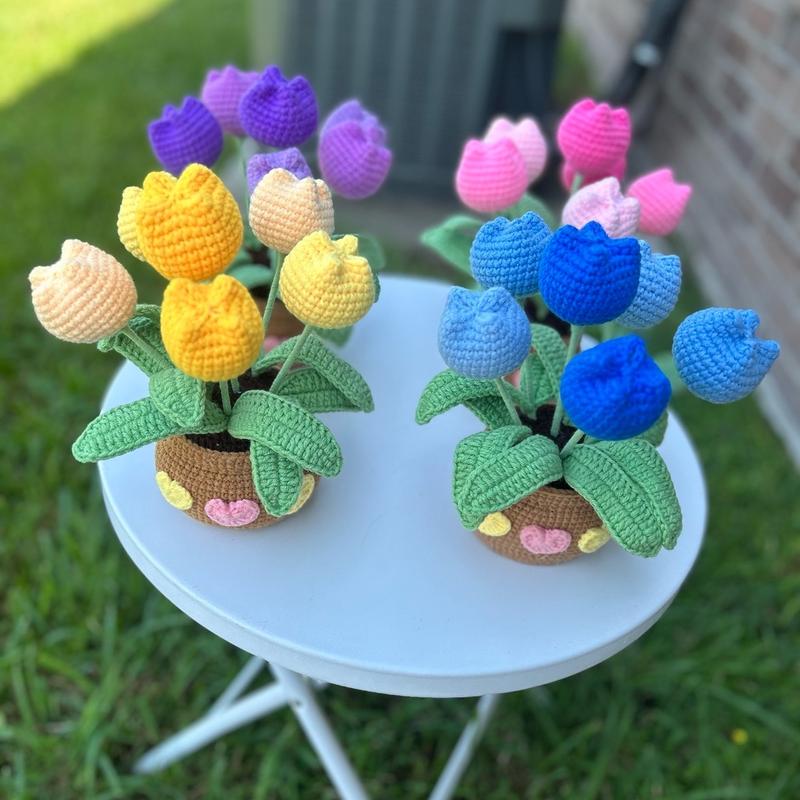 Handmade Crochet Tulip Flowers in Pot Home Decor