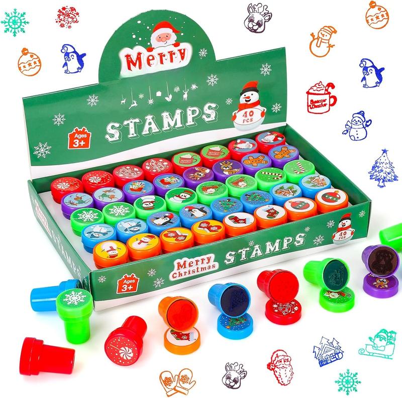 Christmas Stamps for Kids, 40 count Christmas Decorations Stamps Goodie Bag Fillers,Christmas Toys Bulk for Treat Bags Party Favors for Kids,Christmas Party Favors for Xmas Stocking Stuffers,Prizes,Gift