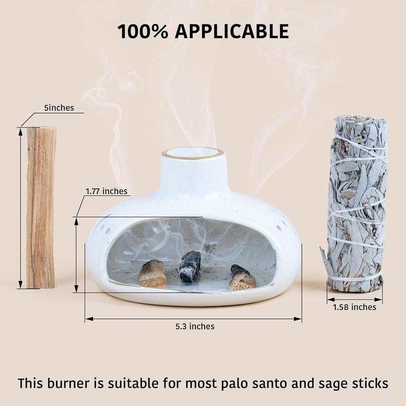 3 in 1 Incense Holder for Palo Santo Sticks Sage  Cone Incense, Handcrafted Ceramic Incense Burner Holder Ash Catcher with Chimney, Smudge Bowl for Yoga Meditation Room Home Decor