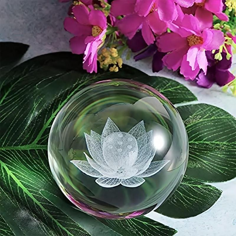 Lotus Design Crystal Ball, 1 Count 3D Lotus Decorative Glass Ball with Base, Home Decoration Ornament for Living Room Bedroom Office