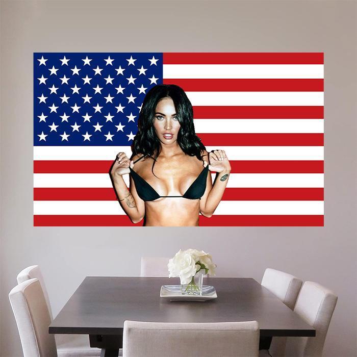 Megan Fox Nice   America  Tapestry, Megan Fox  US Flag 3x5 Ft Poster Wall Art Backdrop Party Decorative For College Dorm Home Decor Living Room