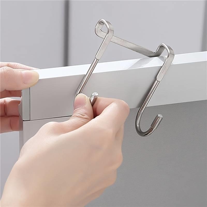 S Shaped Stainless Steel Door Back Hanging Hook, 1 Count No Drilling Door Back Hook, Double S-shaped Door Hook, Punch-free Hanger for Towel and Sundries