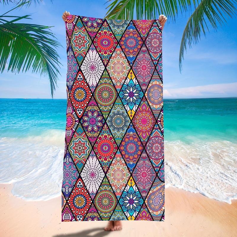 Boho Style Patchwork Print Beach Towel, Beach Blanket, Mat, Casual Lightweight Soft Absorbent Quick Drying Towel for Summer Beach, Swimming, Travel, Pool, Gym, Beach Trip, Gifts