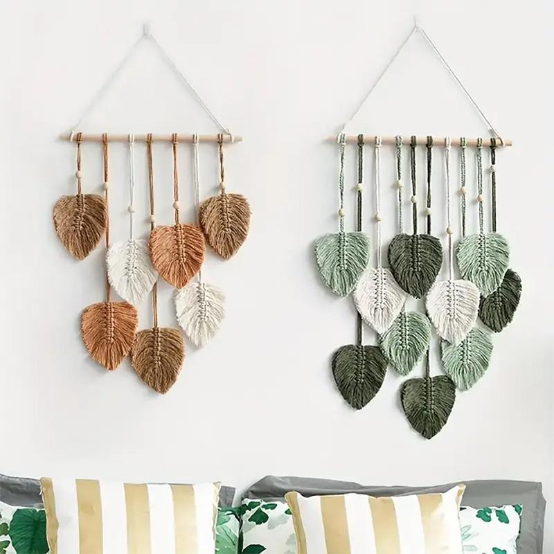 Leaf Shaped Tassel Wall Hanging Ornament, 1 Count Boho Style Wall Hanging Decoration, Wall Art Decor for Home Living Room Bedroom, Room Decor, Home Decor