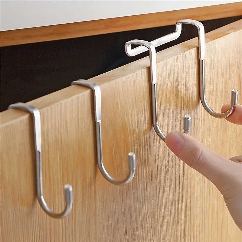 S Shaped Stainless Steel Door Back Hanging Hook, 1 Count No Drilling Door Back Hook, Double S-shaped Door Hook, Punch-free Hanger for Towel and Sundries