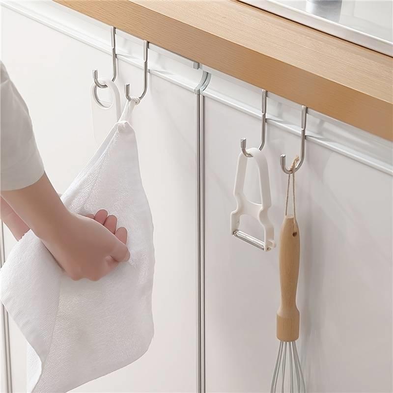 S Shaped Stainless Steel Door Back Hanging Hook, 1 Count No Drilling Door Back Hook, Double S-shaped Door Hook, Punch-free Hanger for Towel and Sundries