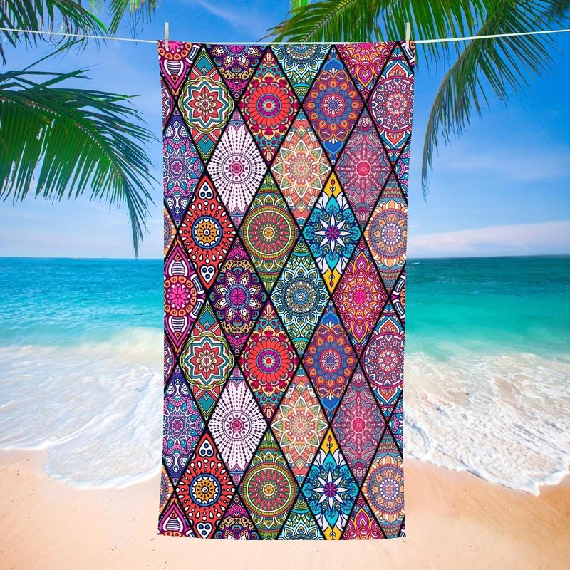 Boho Style Patchwork Print Beach Towel, Beach Blanket, Mat, Casual Lightweight Soft Absorbent Quick Drying Towel for Summer Beach, Swimming, Travel, Pool, Gym, Beach Trip, Gifts