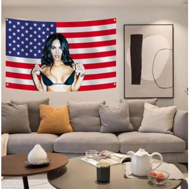 Megan Fox Nice   America  Tapestry, Megan Fox  US Flag 3x5 Ft Poster Wall Art Backdrop Party Decorative For College Dorm Home Decor Living Room