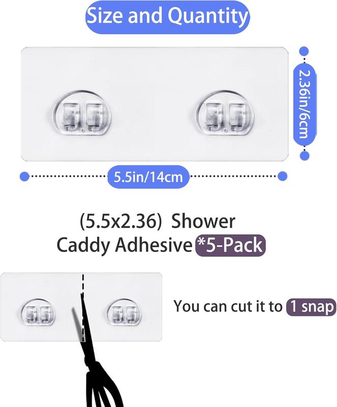 5-Pack Shower  Adhesive Replacement, Transparent Adhesive Hooks Stickers,  Hook Strip for Shower  Basket Shelf, Soap Holder, Bathroom Storage Racks and Kitchen Racks