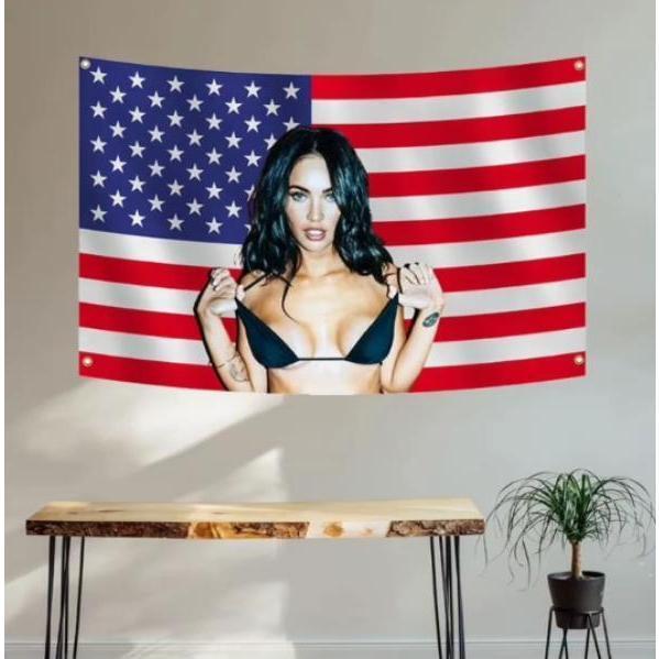 Megan Fox Nice   America  Tapestry, Megan Fox  US Flag 3x5 Ft Poster Wall Art Backdrop Party Decorative For College Dorm Home Decor Living Room