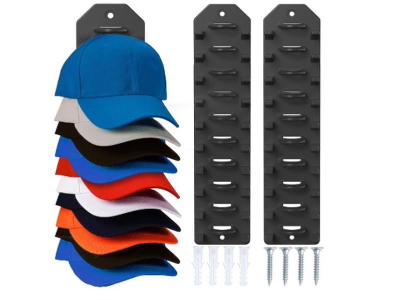 2 Pack Hat Organizer for Baseball Caps,Hat Rack for Wall, Compact Hat Storage Display Holder,Hold Up to 20 Hats,Hat Hanger Strong Adhesive Wall Drilled for Door,Bedroom,Closet