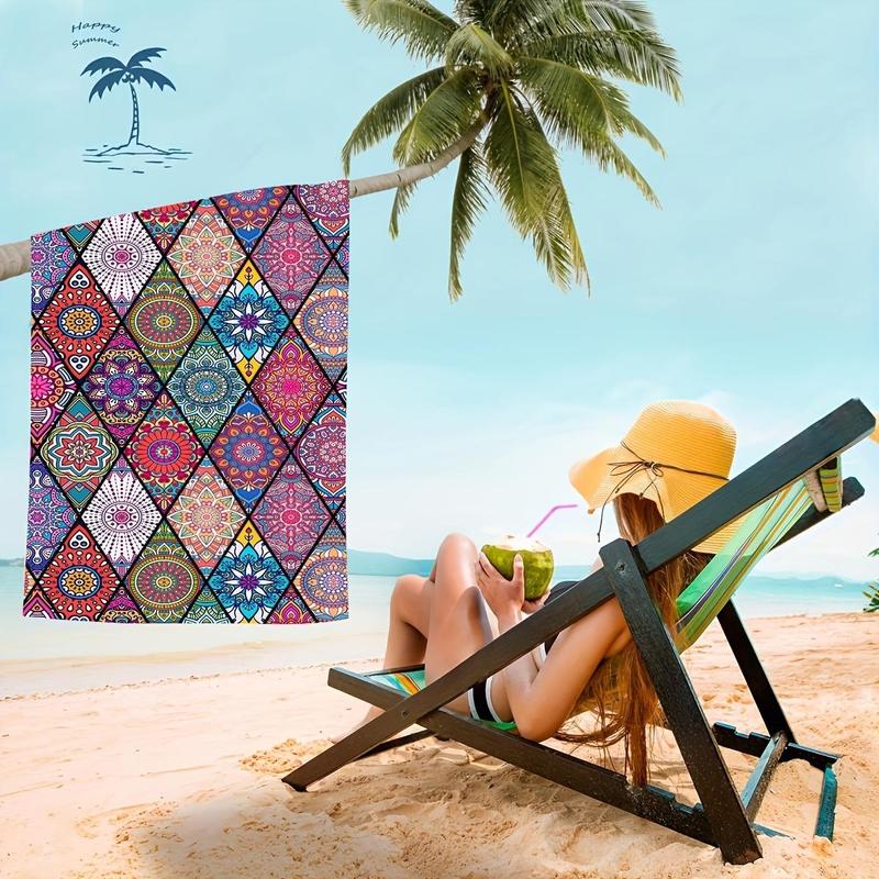 Boho Style Patchwork Print Beach Towel, Beach Blanket, Mat, Casual Lightweight Soft Absorbent Quick Drying Towel for Summer Beach, Swimming, Travel, Pool, Gym, Beach Trip, Gifts