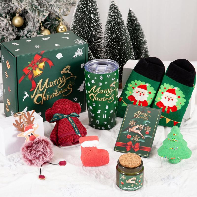 Christmas Gifts Box,Christmas Gifts Basket for Women Men Merry Christmas Gifts Christmas Gift Ideas Christmas Presents xmas Gift Relaxing Bath Gifts Scented Candles Insulated Tumbler Gifts Set