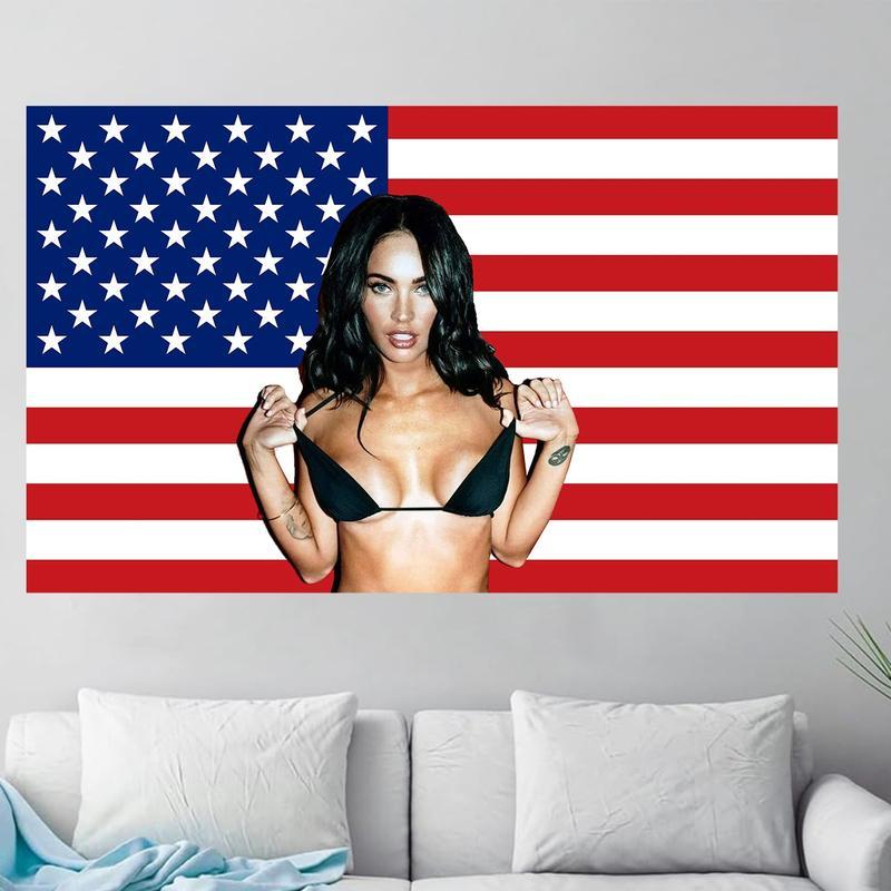 Megan Fox Nice   America  Tapestry, Megan Fox  US Flag 3x5 Ft Poster Wall Art Backdrop Party Decorative For College Dorm Home Decor Living Room