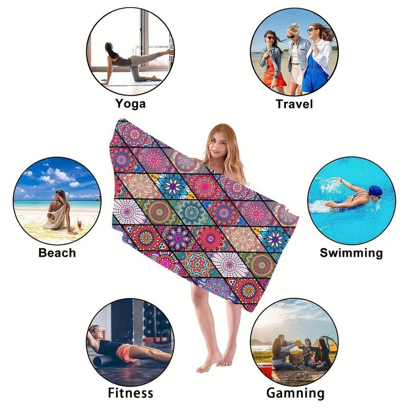 Boho Style Patchwork Print Beach Towel, Beach Blanket, Mat, Casual Lightweight Soft Absorbent Quick Drying Towel for Summer Beach, Swimming, Travel, Pool, Gym, Beach Trip, Gifts