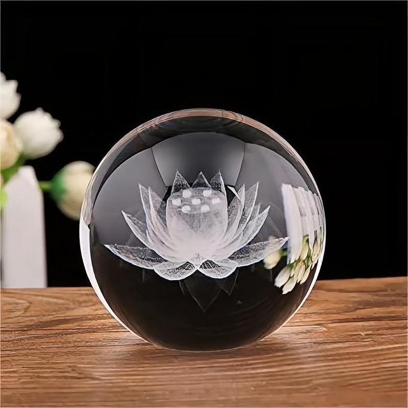 Lotus Design Crystal Ball, 1 Count 3D Lotus Decorative Glass Ball with Base, Home Decoration Ornament for Living Room Bedroom Office