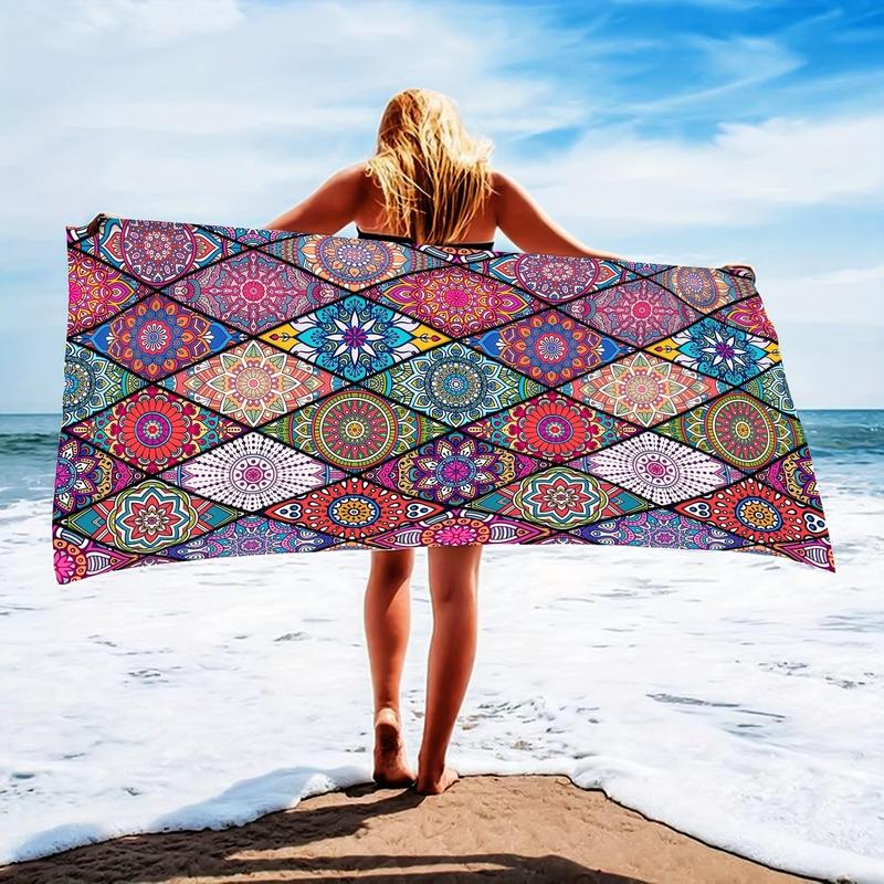 Boho Style Patchwork Print Beach Towel, Beach Blanket, Mat, Casual Lightweight Soft Absorbent Quick Drying Towel for Summer Beach, Swimming, Travel, Pool, Gym, Beach Trip, Gifts