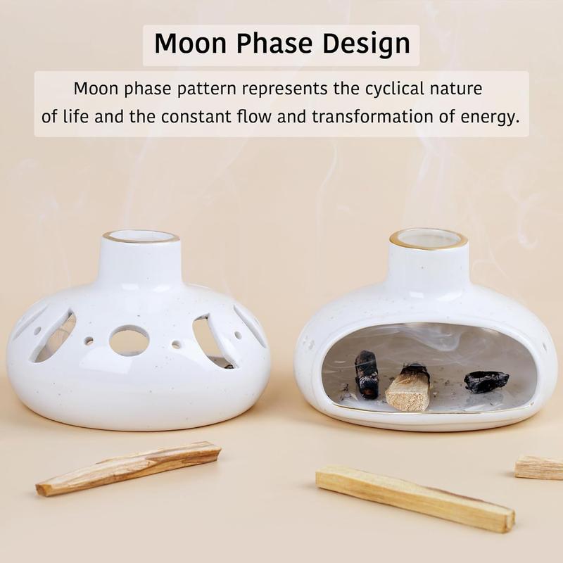 3 in 1 Incense Holder for Palo Santo Sticks Sage  Cone Incense, Handcrafted Ceramic Incense Burner Holder Ash Catcher with Chimney, Smudge Bowl for Yoga Meditation Room Home Decor