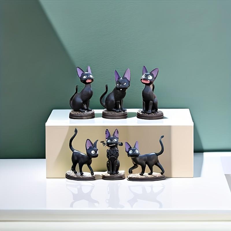 6Count Creative Cute Black Kitten Decorative Ornaments, Cartoon Cat Desktop Decoration Statue For Bedroom, Office, Study, Miniature Landscape Decoration, Doll House Decoration Accessories