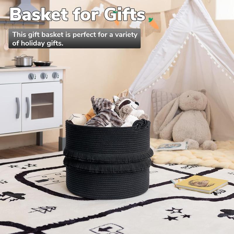 CherryNow Extra Large Black Laundry Basket, Rope Storage Basket of Natural Material by handmade