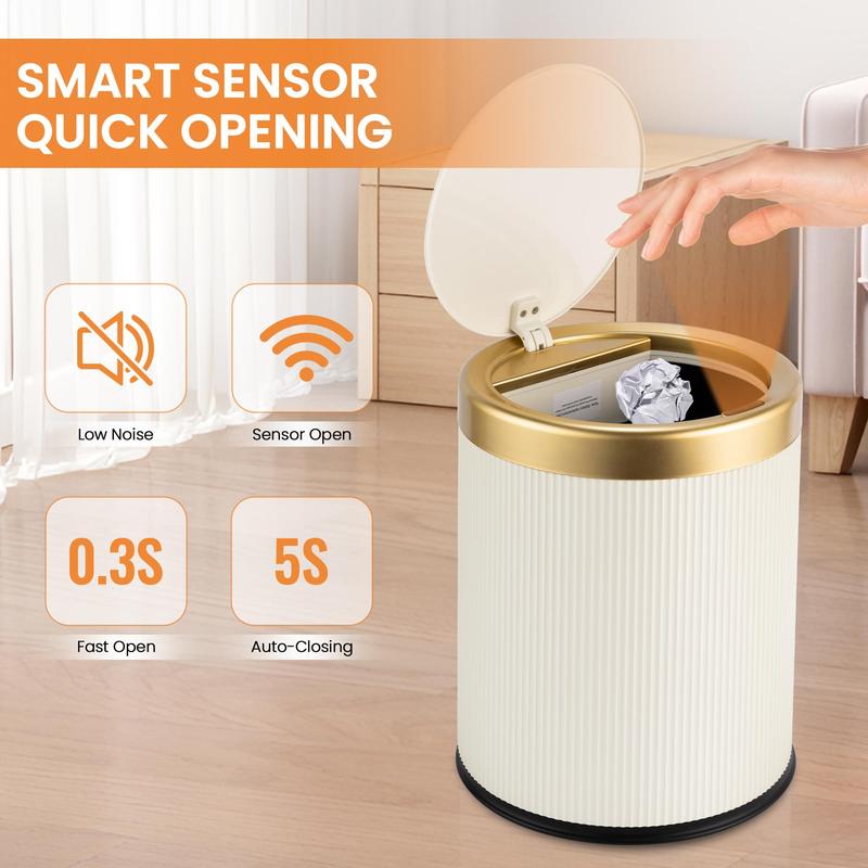 Pukomc Motion Sensor Trash Can with Lid, Touchless Trash Can, Motion Sensor Waterproof Plastic Trash Can Suitable for Kitchen, Bathroom, Bedroom, Living room, Office, Outdoor