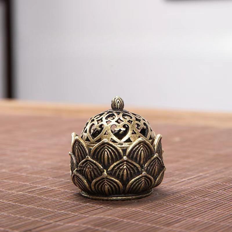 Ramadan Brass Lotus Design Incense Burner Freshener, Household Incense Holder, Candle Holder, Hollow out Design Ornaments, Table Decoration, Room Decor, Desktop Accessories